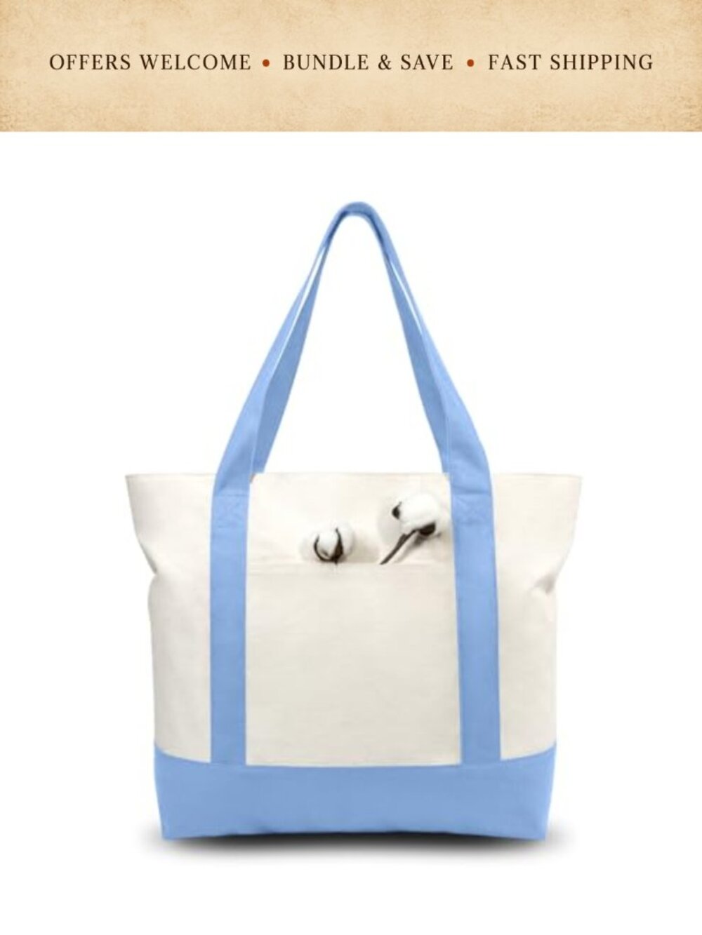 Canvas Tote Bag with External Pocket & Zipper Closure Reusable Grocery